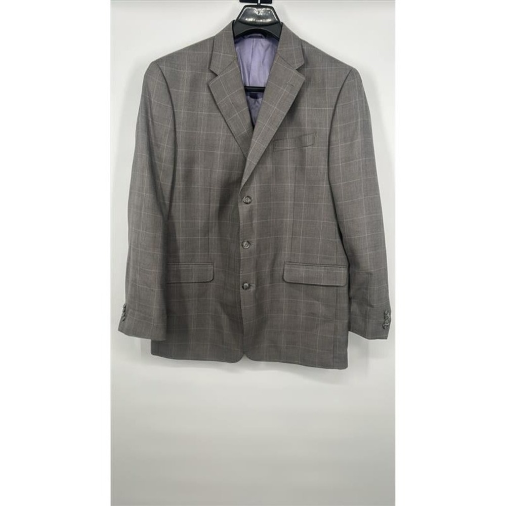 Sean John Mens Gray Glen Plaid Two Button Blazer Sport Coat 44L Wool Blend - Picture 5 of 12